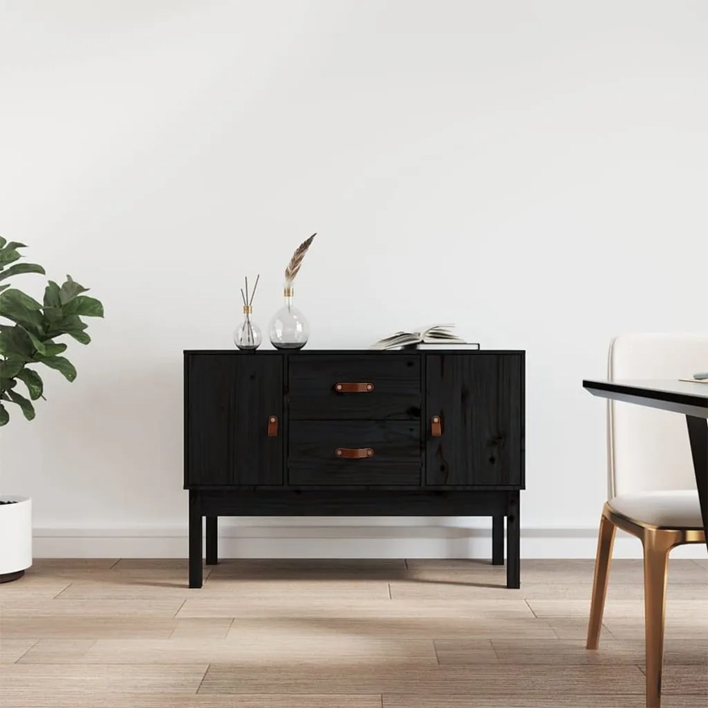 fekete tömör fenyőfa tálalószekrény 110 x 40 x 78 cm