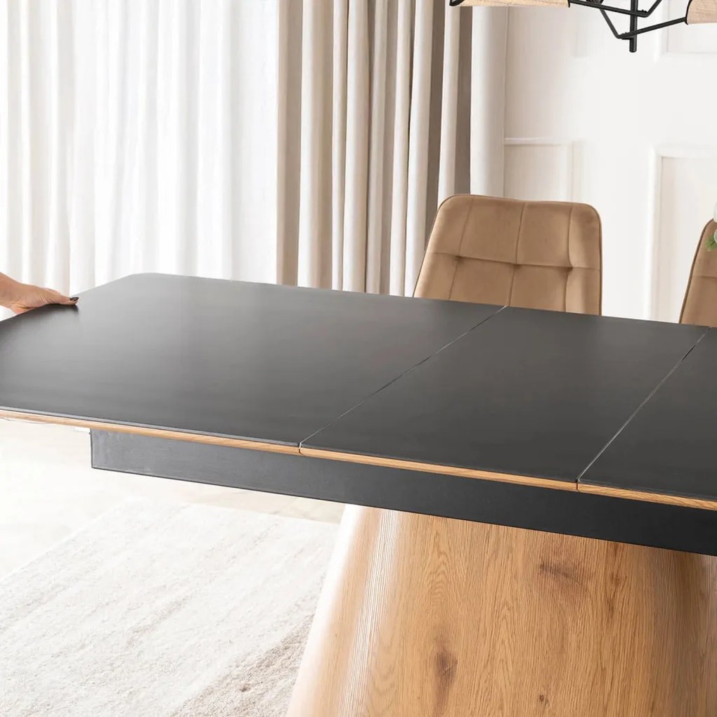 Stół LIZBONA Ceramiczny Rozkładany 160-200 cm Czarny/Dąb