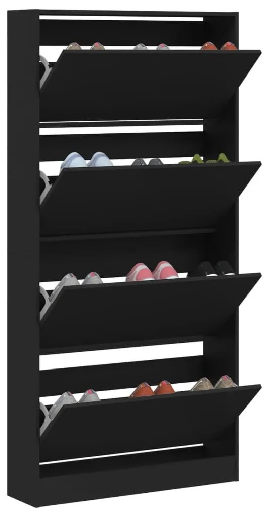 fekete cipőszekrény 4 kihajtható fiókkal 80 x 21 x 163,5 cm