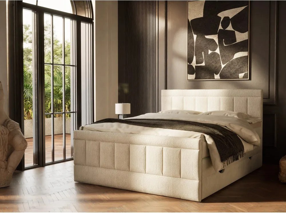 Bézs ágyneműtartós boxspring ágy 200x200 cm Caya – Maison de Rêve