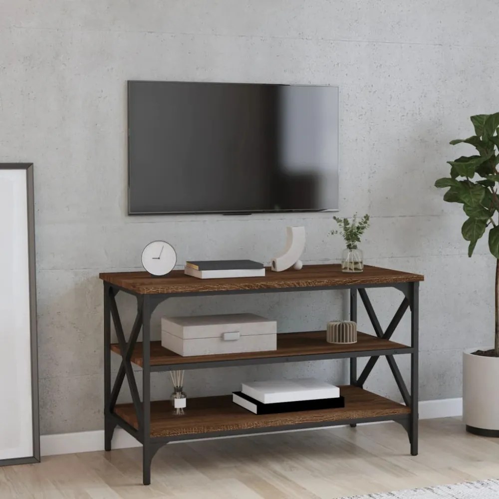 barna tölgyszínű szerelt fa TV-szekrény 80x40x50 cm
