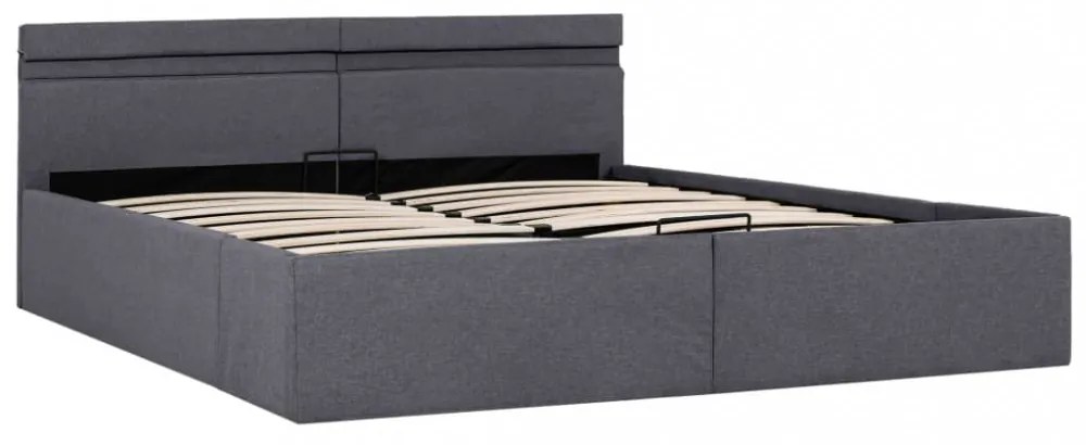 sötétszürke LED-es szövetágy hidraulikus tárolóval 180 x 200 cm