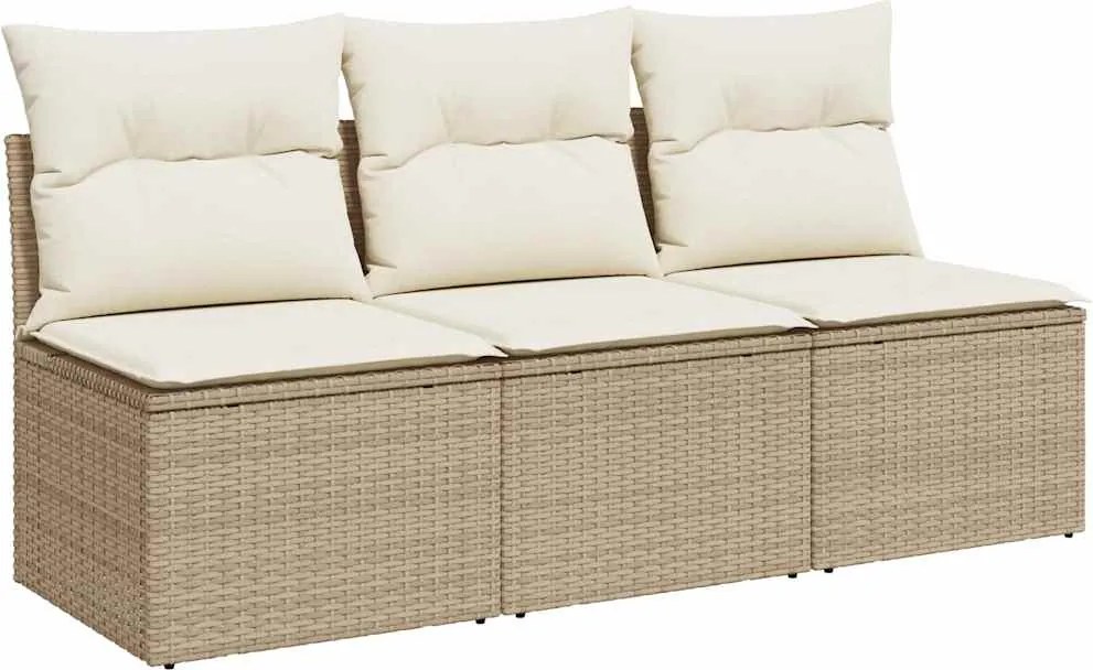 vidaXL 3 személyes bézs polyrattan kerti kanapé párnával