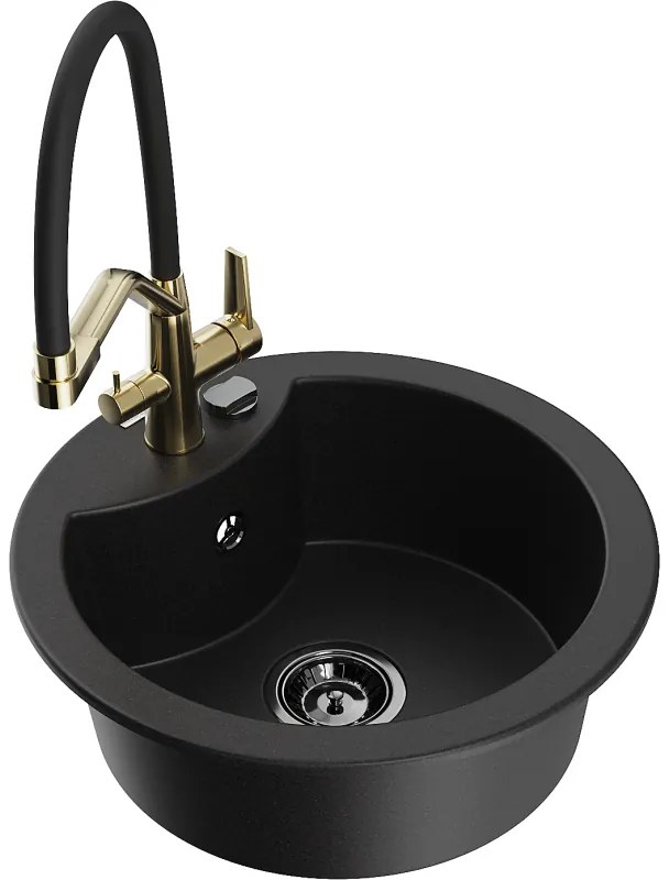 Mexen Diego gránit mosogató 1-medencés konyhai csapteleppel Duo, fekete - 6512-77-671701-57-B