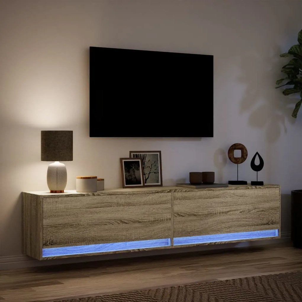 sonoma tölgy színű falra TV-szekrény LED-del 180 x 31 x 38 cm