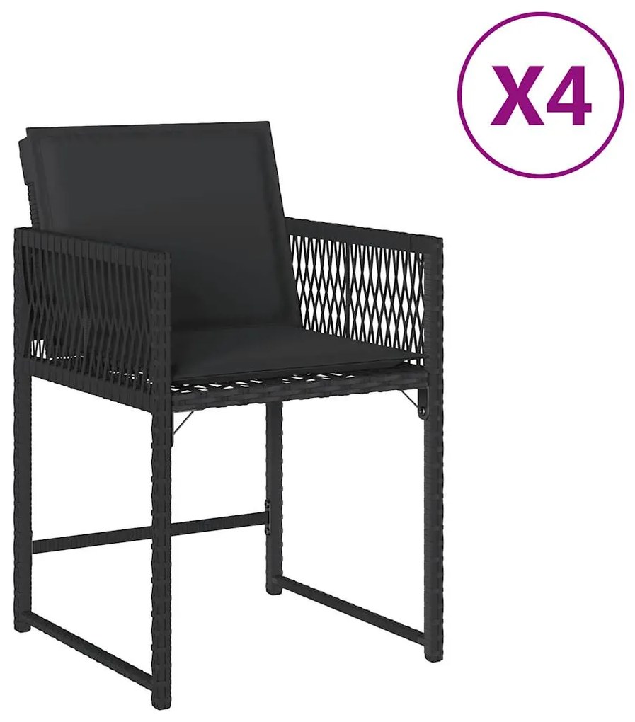 vidaXL 4 db fekete polyrattan kerti szék párnával