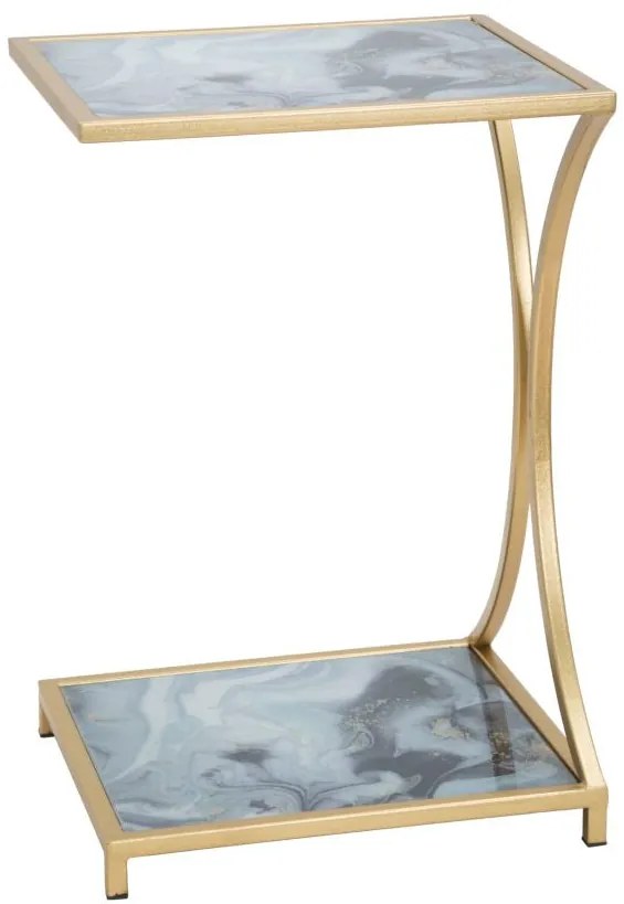 Négyzet alakú kisasztal márvány hatású lapokkal – aranyszínű