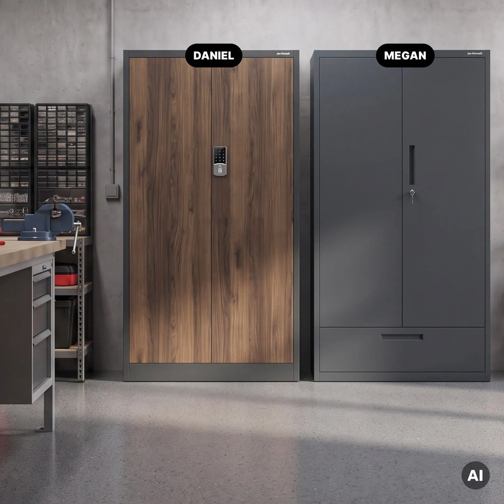 Fém irodai szekrény kódzárral, antracit, dió, 900x1850x400 mm: DANIEL Eco Design