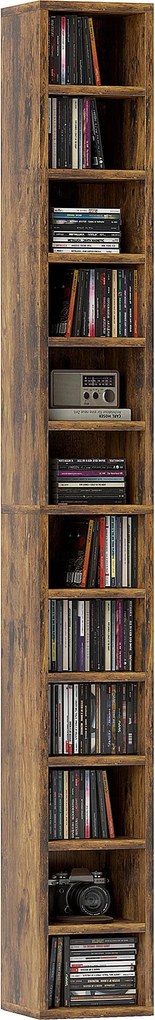 HOMCOM CD/DVD tárolóállvány, 12 rekesz, akár 204 lemez, rusztikus barna — 175 x 21 x 20 cm | Aosom