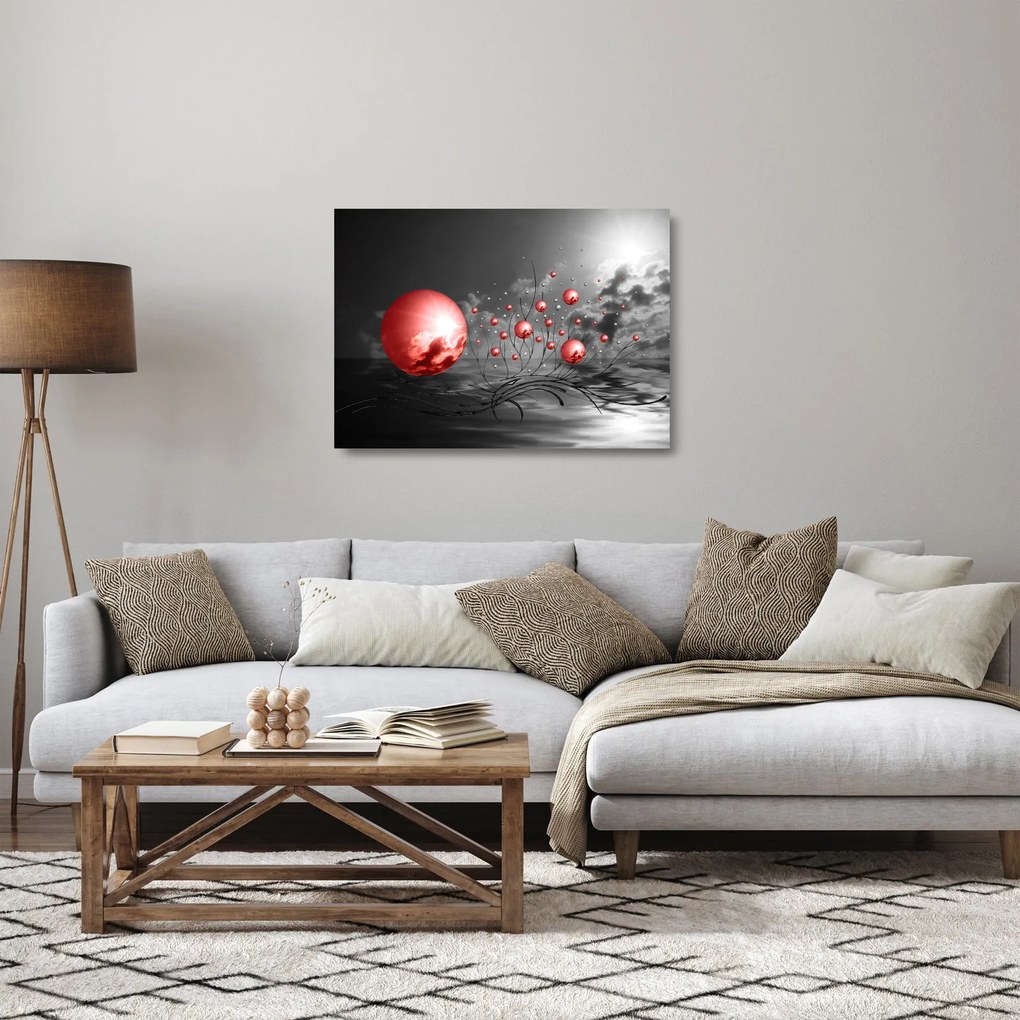 Piros gömbök képe (üvegen) (70x50 cm)