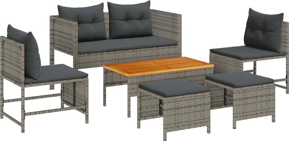 vidaXL Kerti Kanapé Szett 6 pcs Szürke és sötétszürke polirattan