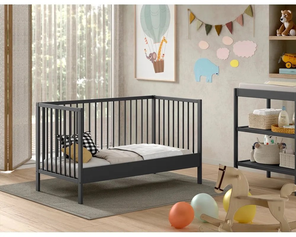 Antracitszürke borovi fenyő babaágy 70x140 cm DINO – Vipack