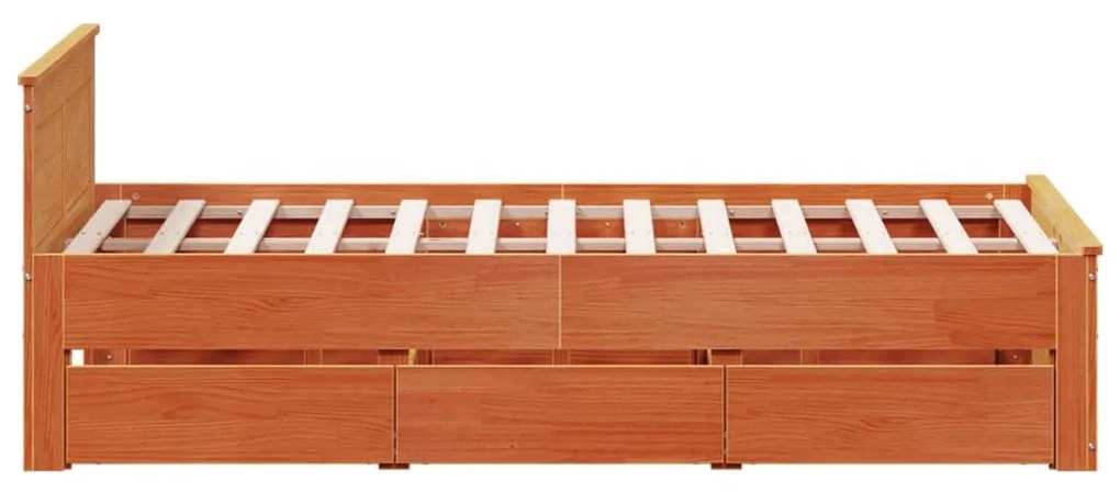 barna tömör fenyőfa fejtámlás ágykeret matrac nélkül 120x200 cm