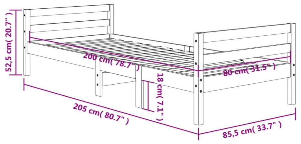 viaszbarna tömör fenyő ágykeret matrac nélkül 80x200 cm