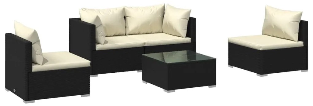 5 részes fekete polyrattan kerti ülőgarnitúra párnákkal