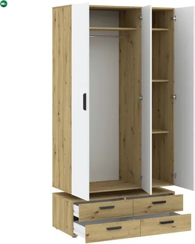 BASIC Gardróbszekrény Tölgy/Fehér Színben 110 cm 3D4S