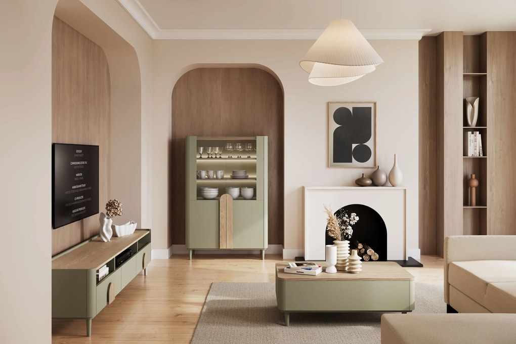 Amilio RTV szekrény 200 cm - eukaliptusz / baltic tölgy / natúr tölgy fogantyú