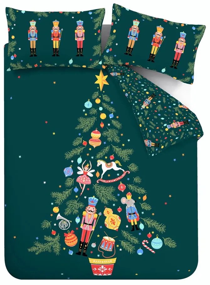 Sötétzöld kétszemélyes-hosszabbított ágyneműhuzat 200x200 cm Nutcracker – Catherine Lansfield