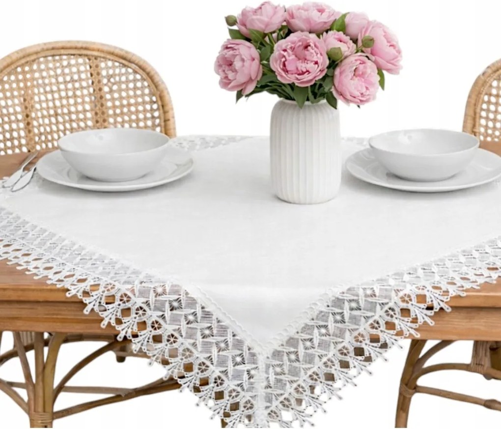 Abrosz szögletes Fehér Sima Csipkés lenvászon szögletes 85x85 Elegáns