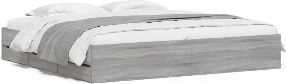 vidaXL sonoma tölgyszínű szerelt fa ágykeret fiókokkal 200 x 200 cm