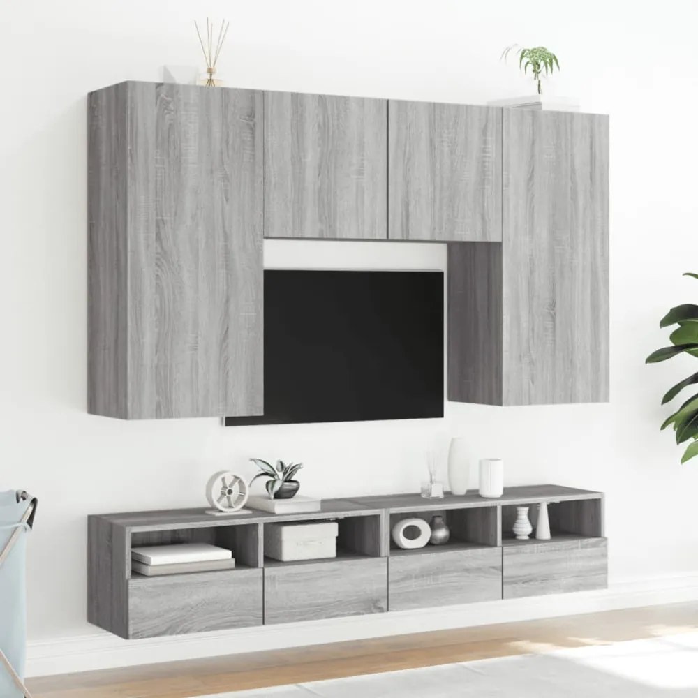 2 db szürke -tölgyszín szerelt fa fali TV-szekrény 100x30x30 cm