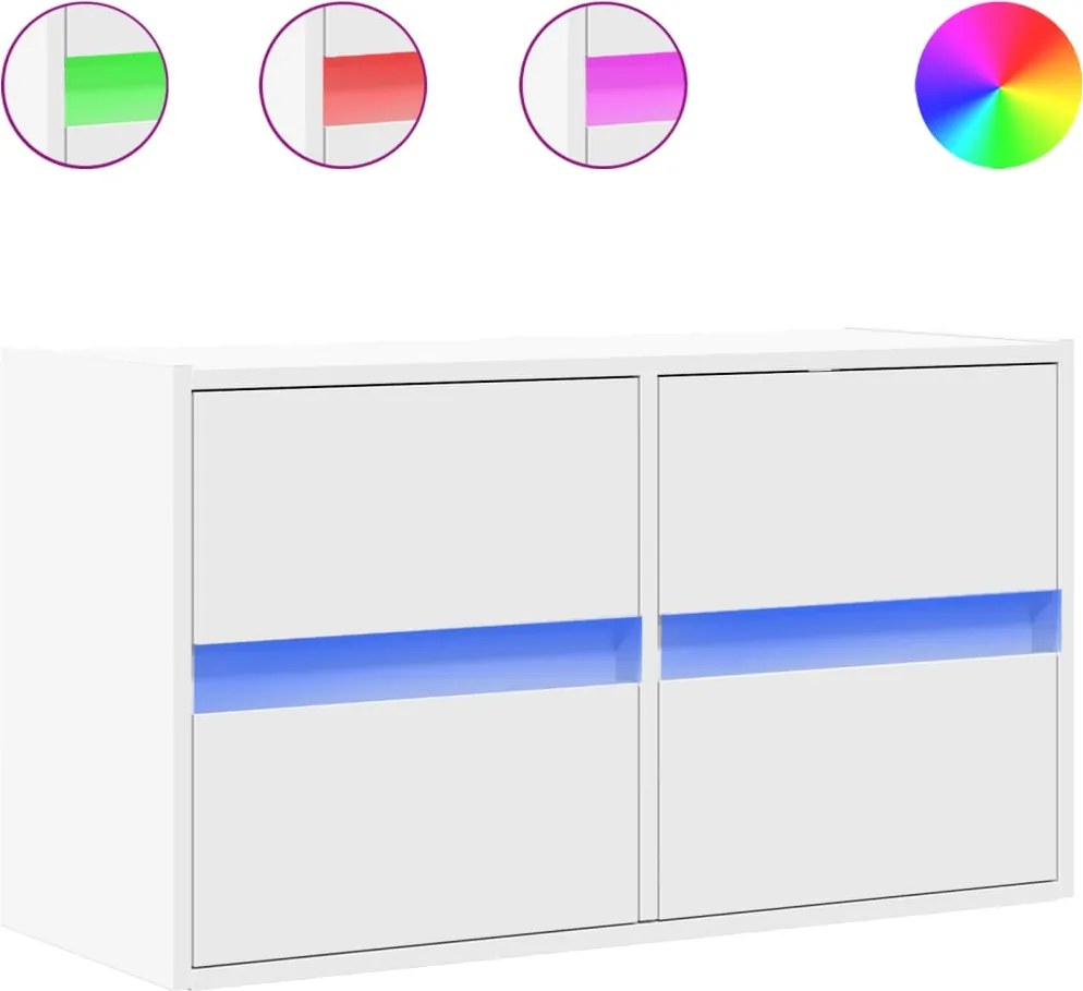 vidaXL fehér falra szerelhető TV-szekrény LED-lámpákkal 80x31x45 cm