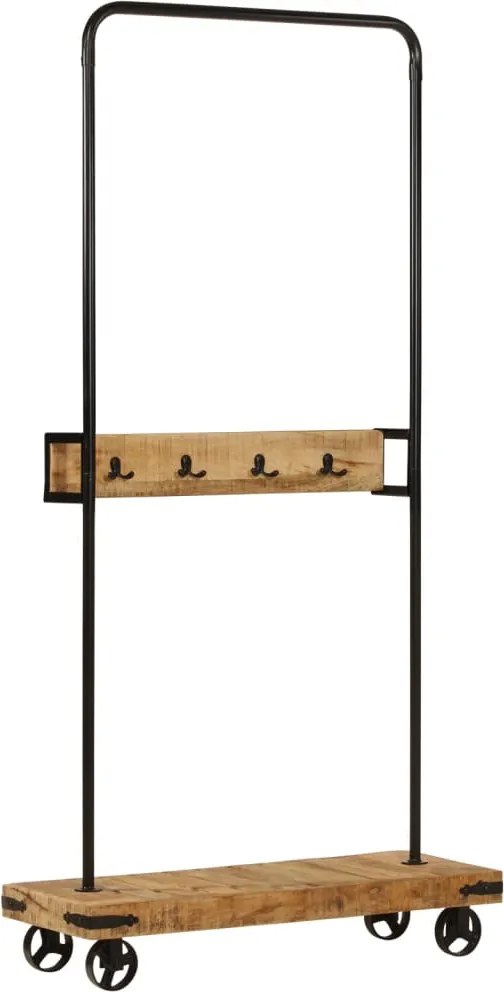 vidaXL tömör mangófa és vas ruhaállvány kerekekkel 90 x 35 x 190 cm