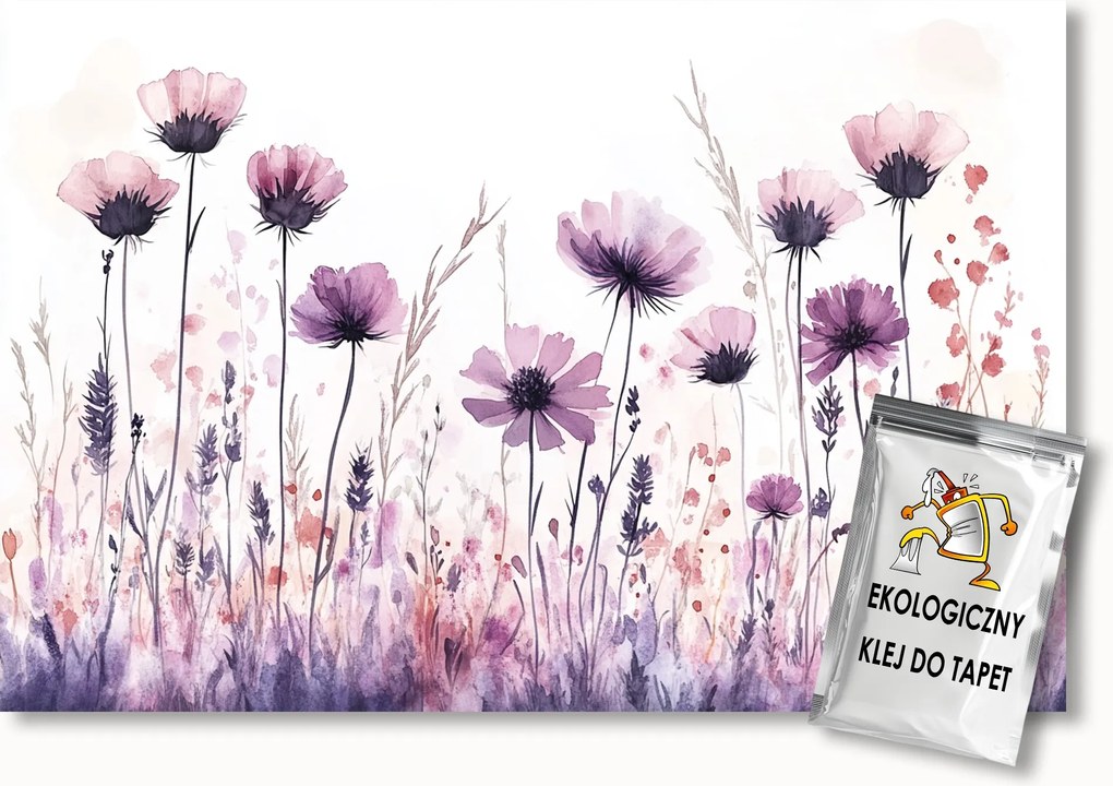 Fotótapéta Flizelina Akvarell Rét Kert Lila Virágok 416x254 ragasztó