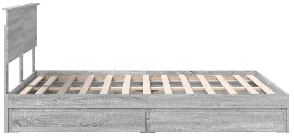vidaXL Tárolós Ágy fejtámlával Szürke Sonoma 150 x 200 cm Faanyag