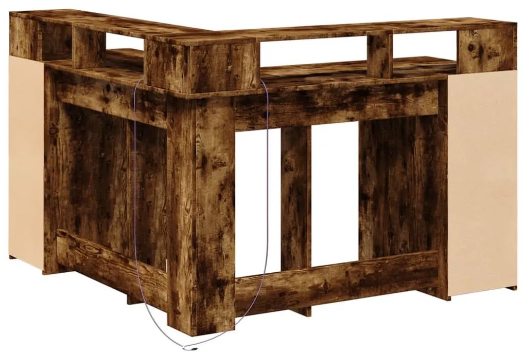 füstös tölgy színű szerelt fa íróasztal LED-ekkel 130x130x91 cm