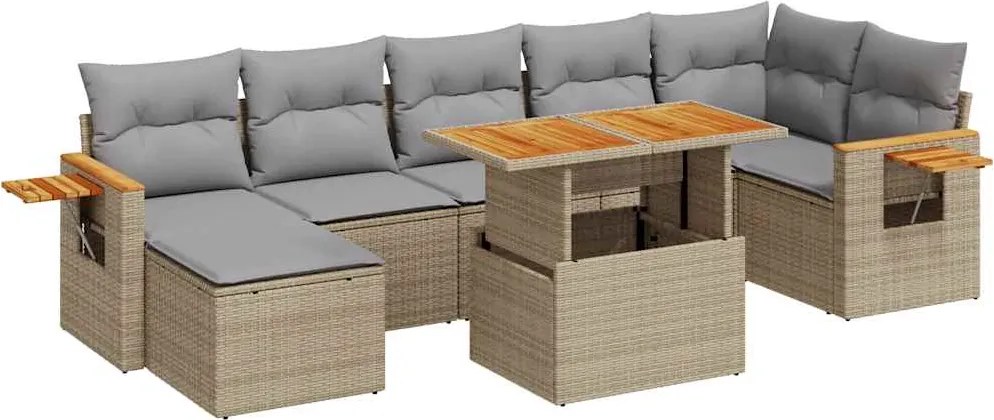 vidaXL 8 részes bézs polyrattan akácfa kerti ülőgarnitúra párnával