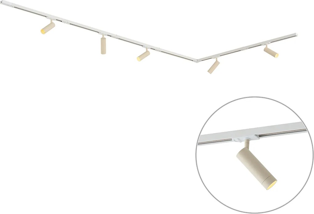 Modern sínrendszer 5 spotlámpával fehér és bézs 1 fázisú GU10 35mm - Iconic Jeana Luxe