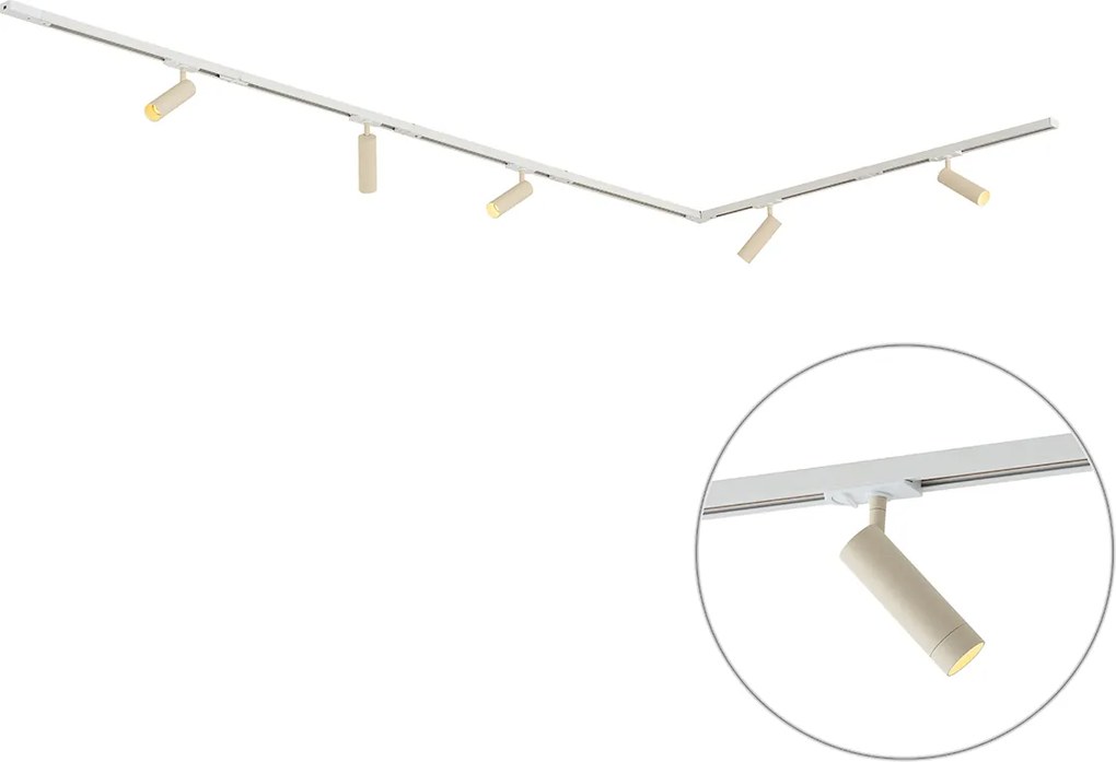Modern sínrendszer 5 spotlámpával, fehér és bézs színben, 1 fázisú GU10 35mm - Iconic Jeana Luxe