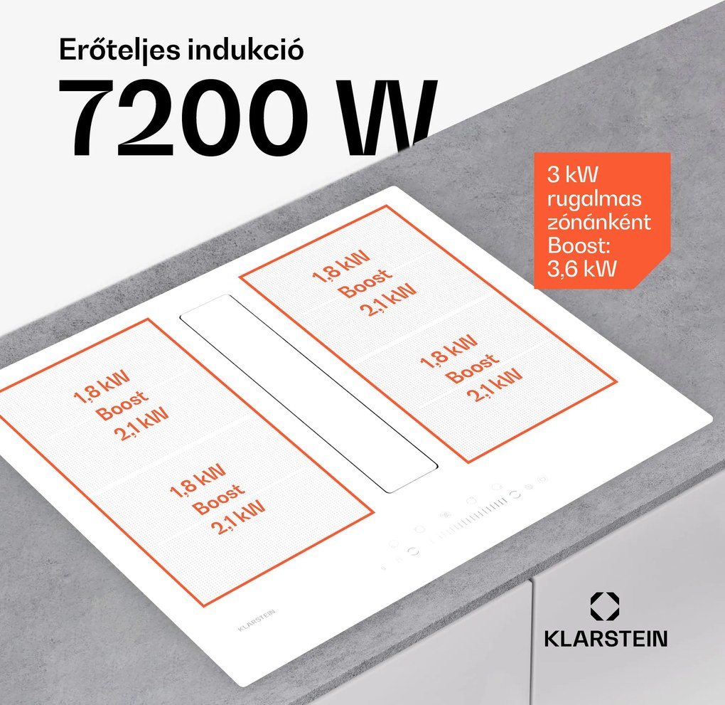 Klarstein Chef-Fusion Down Air System, 2 az 1-ben, indukciós főzőlap + páraelszívó, nagy teljesítményű, 7200 W