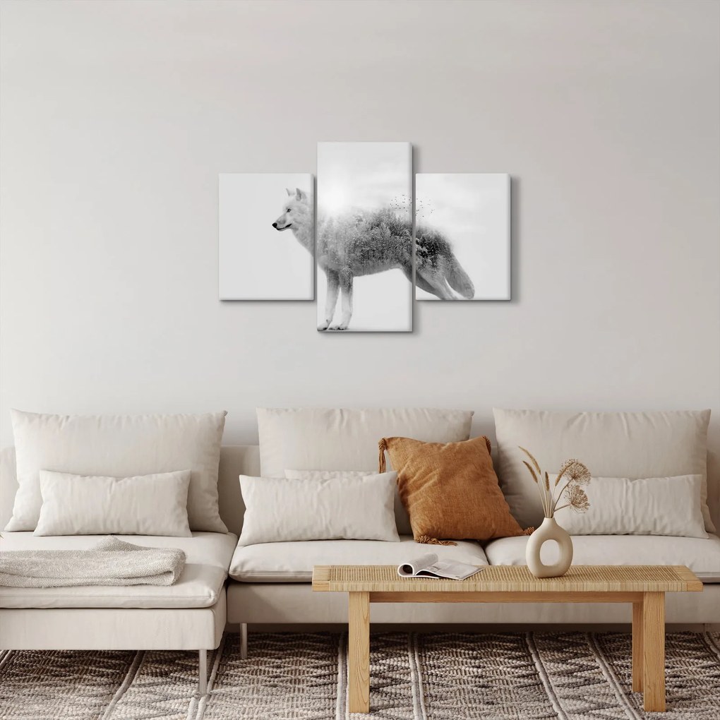 Kép - Vad tájat tükröző sarkvidéki farkas, fekete-fehér (90x60 cm)