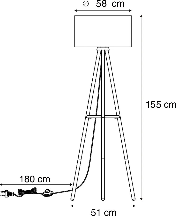 Fa háromlábú állólámpa fehér és bézs csíkos lámpabúrával 50 cm - Lou