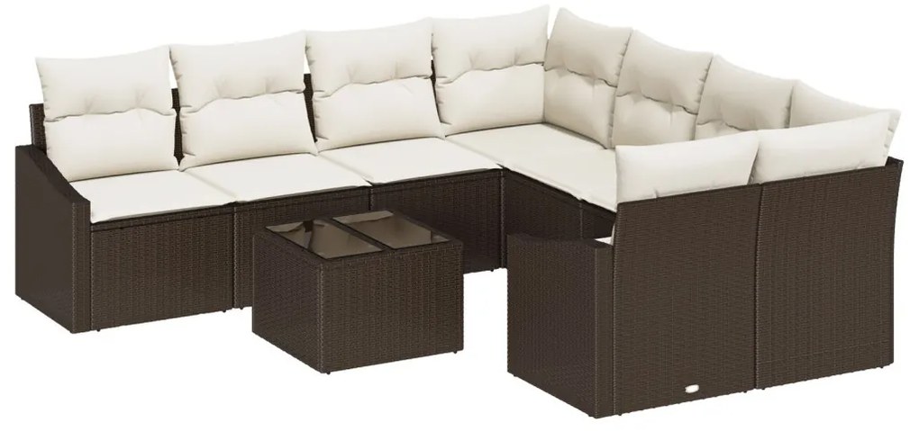 Kert Sofa Szett 9 db-os Barna Rattan Kert Sofa Tárolóval
