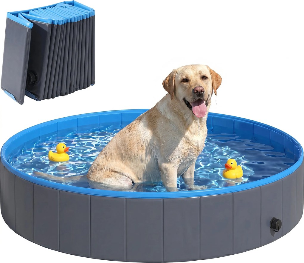 PawHut Foldable Dog Pool for Large & Extra-Large Dogs — 63 x 11.8 in (160 x 30 cm), Non-Inflatable, Anti-Slip, Dark Gray | Aosom