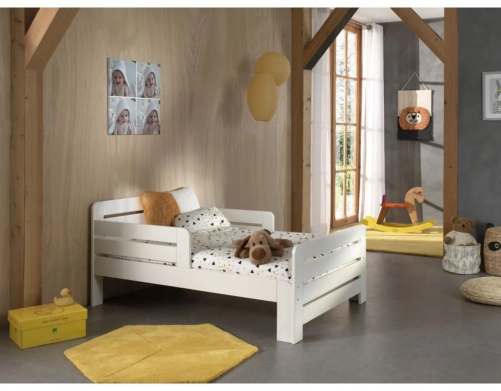 Fehér bővíthető borovi fenyő ágyneműtartós gyerekágy matraccal-ágyráccsal Jumper – Vipack