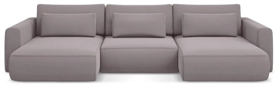 Levendula színű bársony kinyitható-tárolóhelyes (U alakú) sarokkanapé Kapua – Makamii