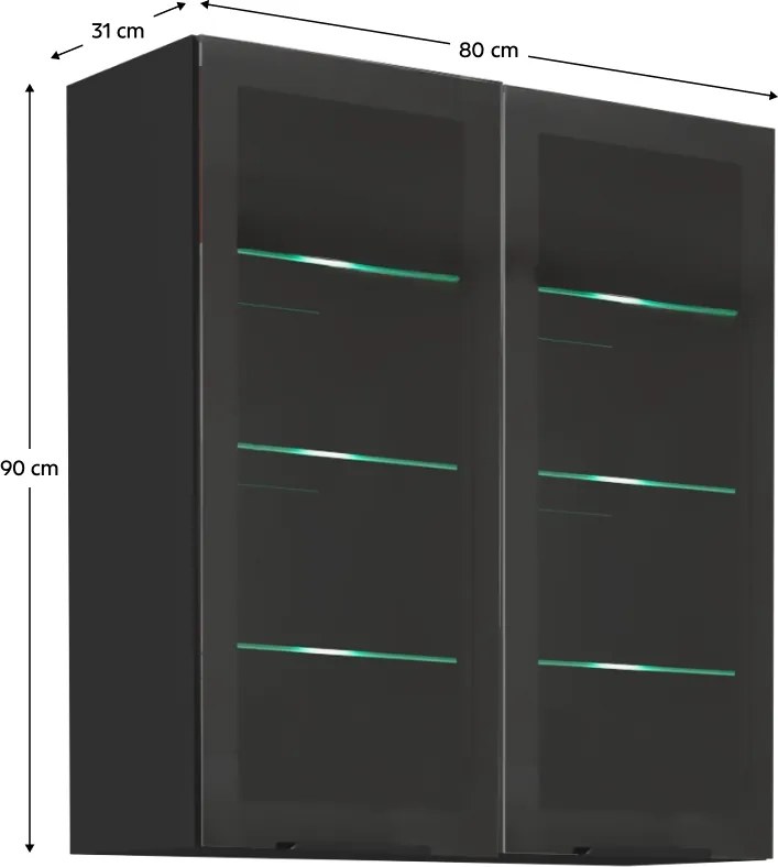 Felső szekrény, fekete, ARAKA/MENZO/SIBER 80 GS-90 2F