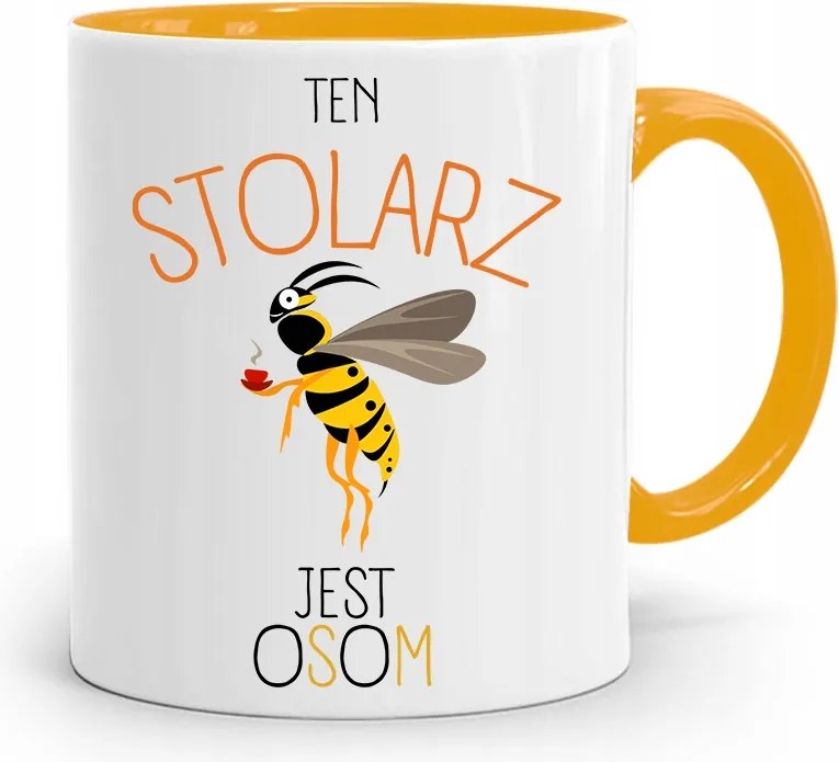 Sárga Asztalos Ajándék Bögre Ez Az Asztalos Egy Darázs, fényképes nyomtatással