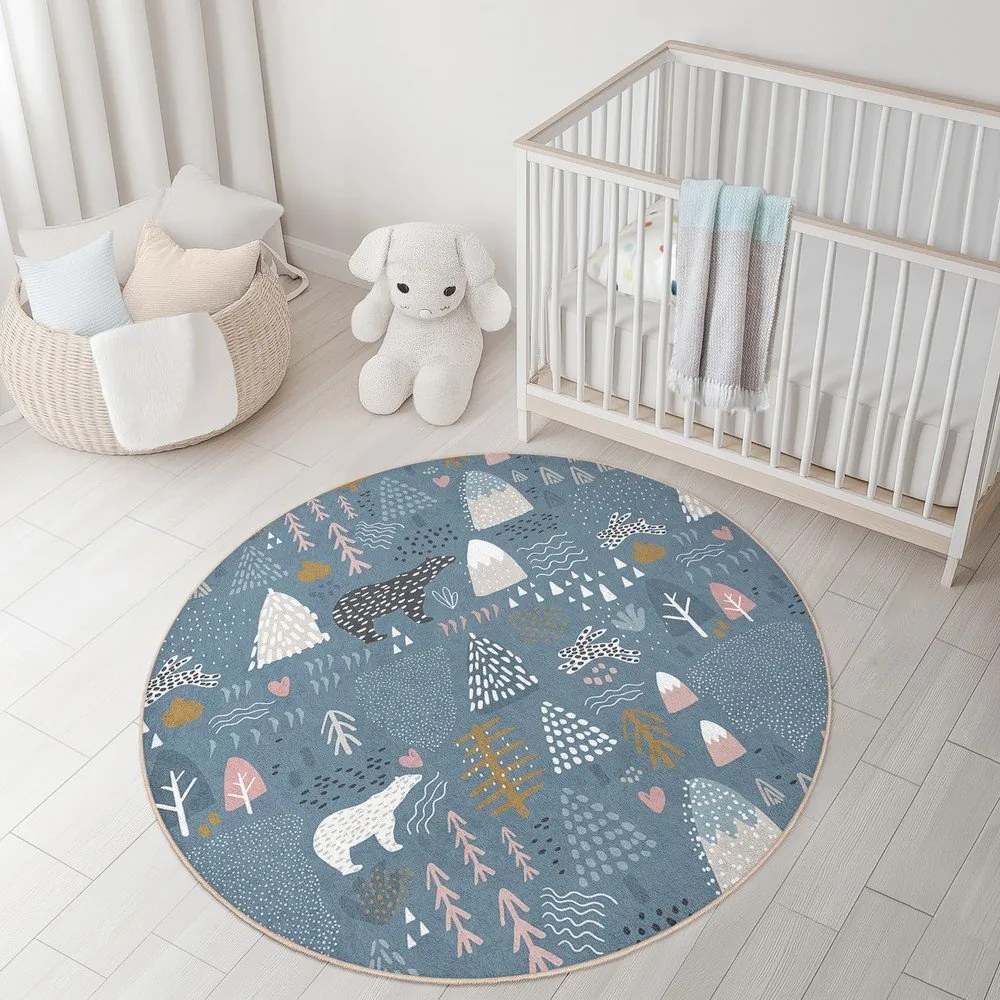 Kék mosható gyerek szőnyeg ø150 cm Forest Land – Mila Home