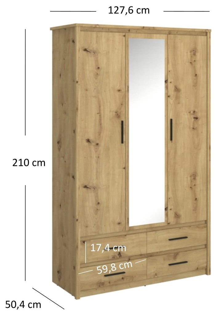 Ruhásszekrény Andra 3D4S (artisan tölgy). 1052751