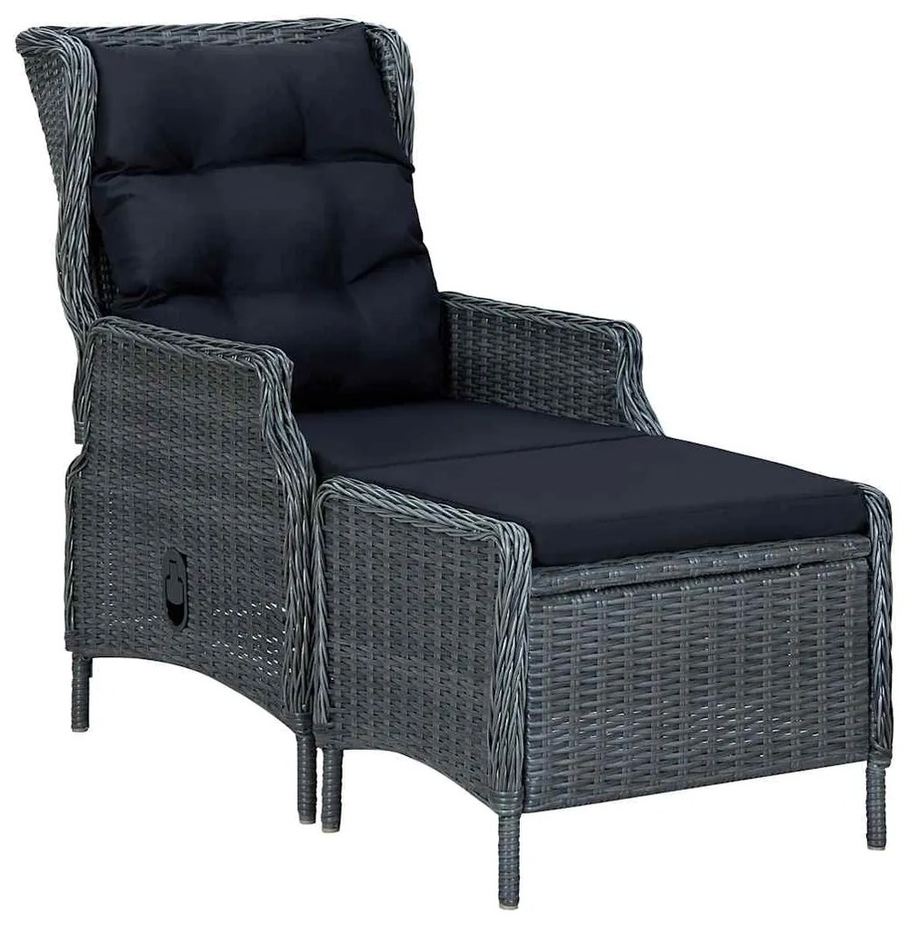 vidaXL sötétszürke dönthető polyrattan kerti szék lábzsámollyal