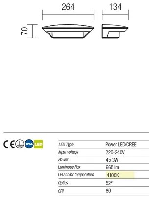 Redo 9407 - LED Kültéri fali lámpa PLATE 4xLED/3W/230V 4100K IP54 antrac