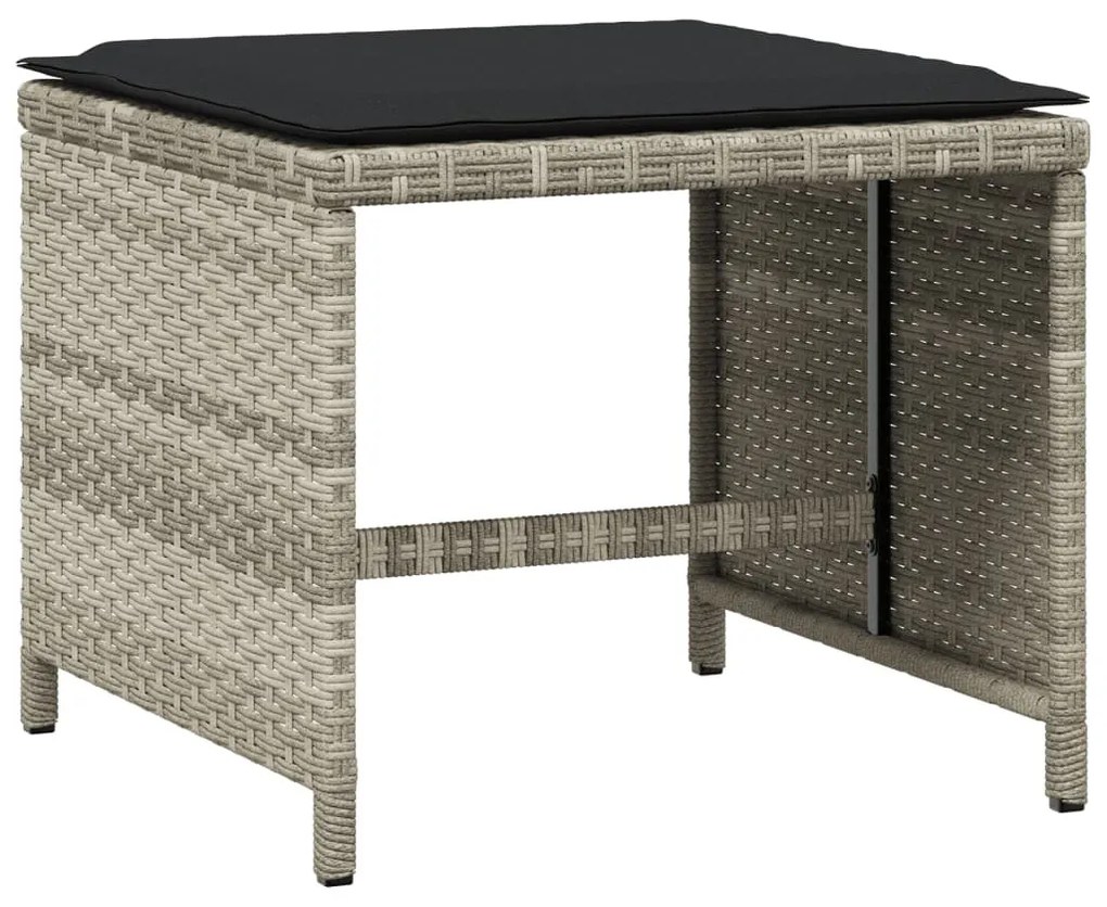 4db világosszürke polyrattan kerti szék párnával 40x40x35 cm