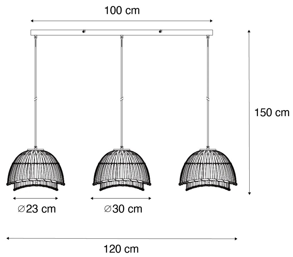 Keleti függőlámpa fekete természetes bambusszal 3-lámpás - Pua