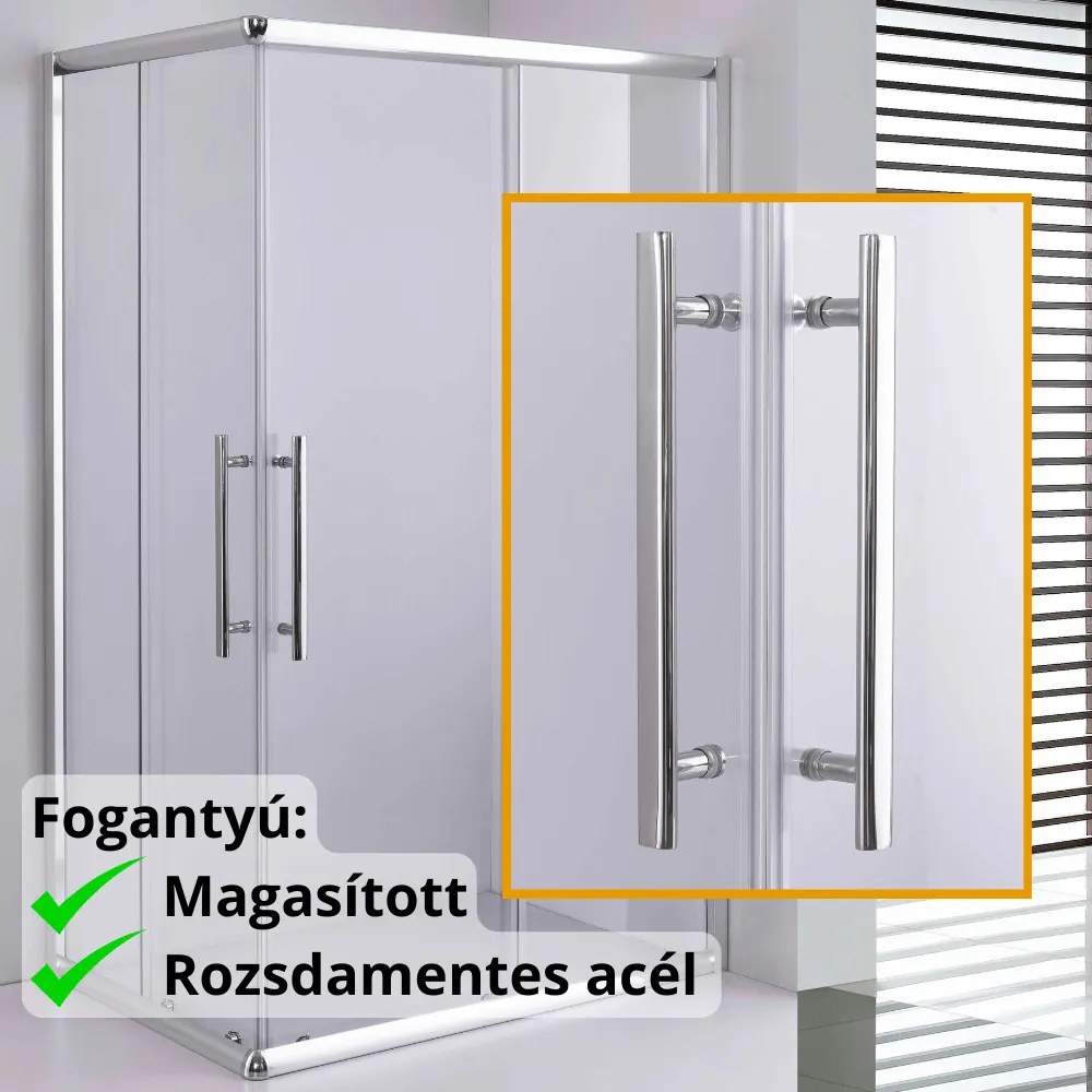 Stuxi Nizza 100x80 cm aszimmetrikus két tolóajtós zuhanykabin 6 mm vízlepergető biztonsági üveggel, króm elemekkel, 190 cm magas, zuhanytálcával és szifonnal