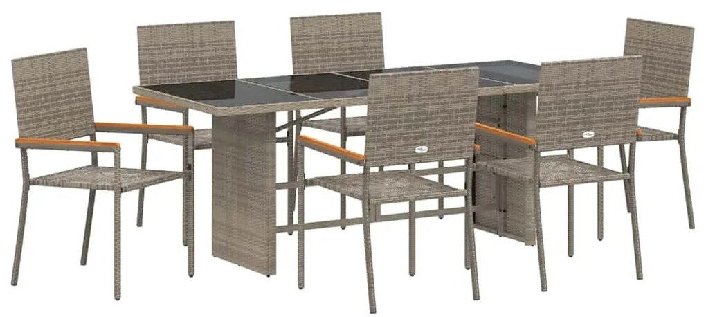 Kert étkező szett 7 pcs Szürke 190 x 80 x 75 cm polirattan